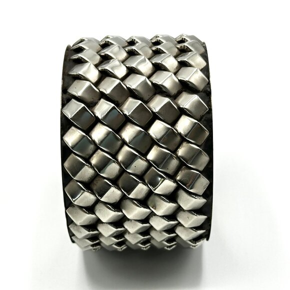 1970s-80s Sterling Silver & Brass Basket-Weave Cuff Bracelet - Picture 7 of 10